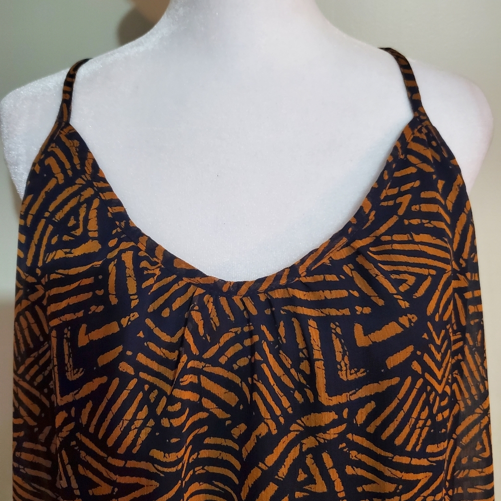 Lulus Breezy Night Navy Blue Tribal Print Strappy racerback Swing Mini Dress. M. - Picture 5 of 11